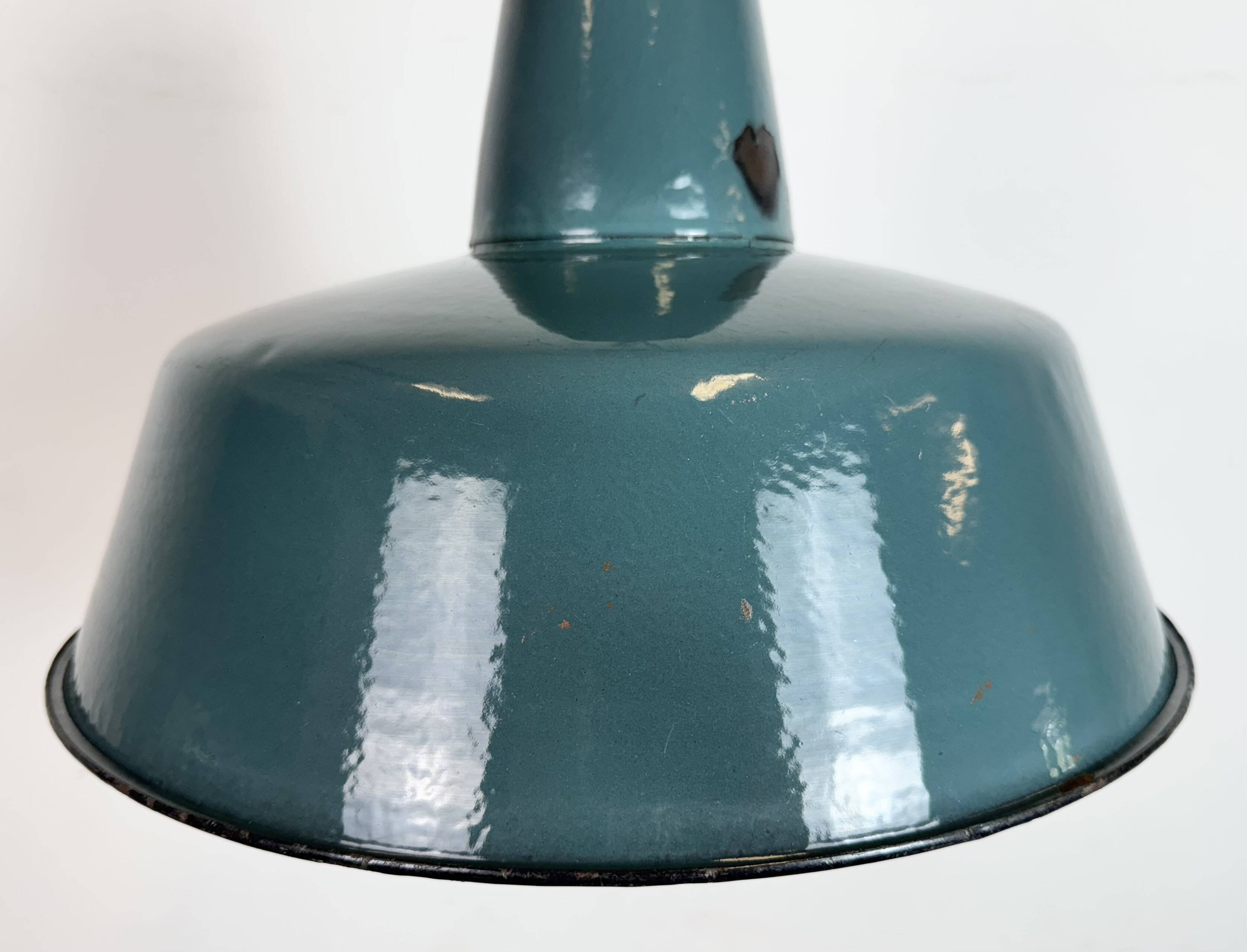 Large Industrial Petrol Enamel Factory Pendant Lamp, 1960s
