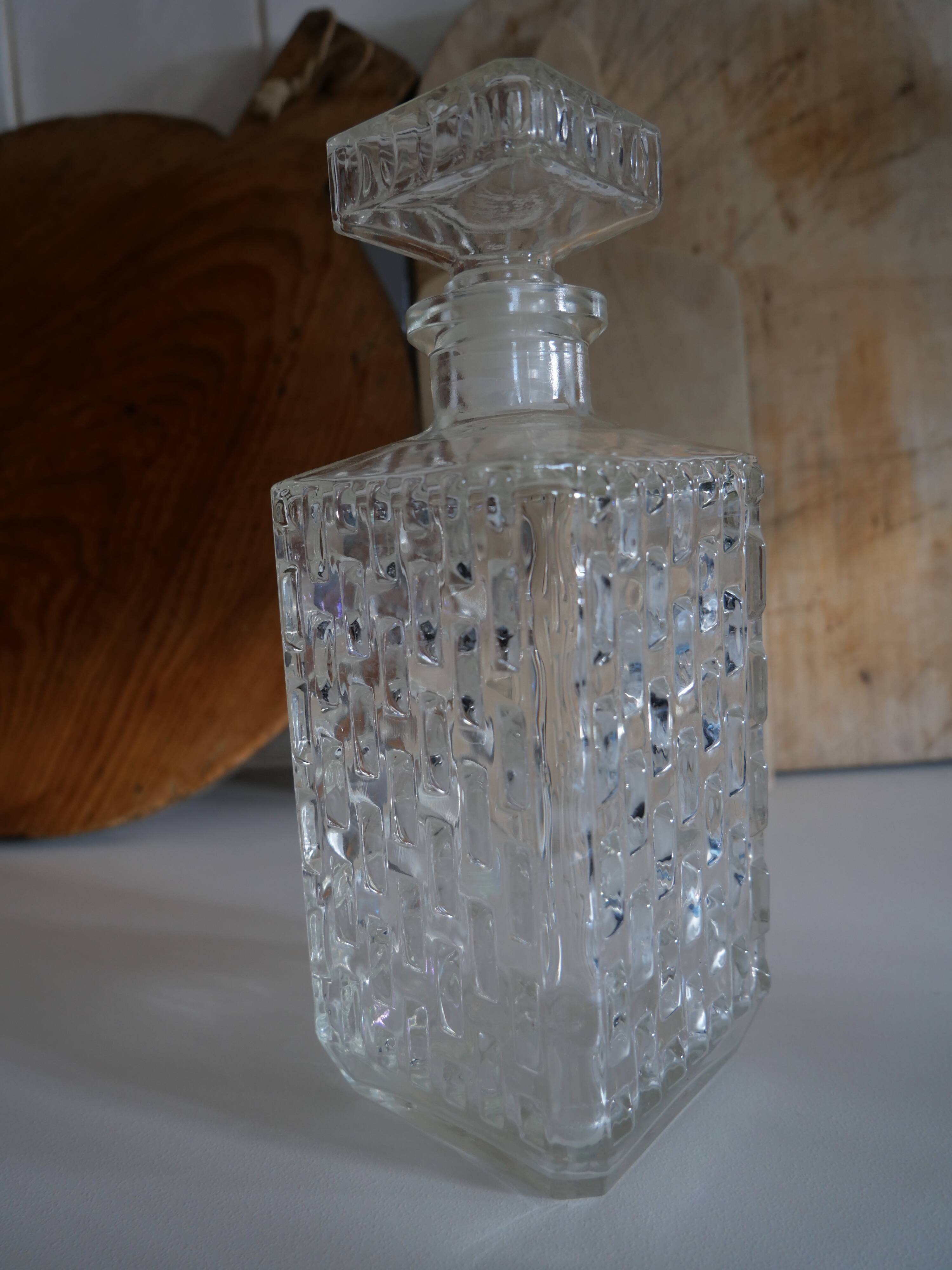 Vintage whisky decanter in chiseled glass