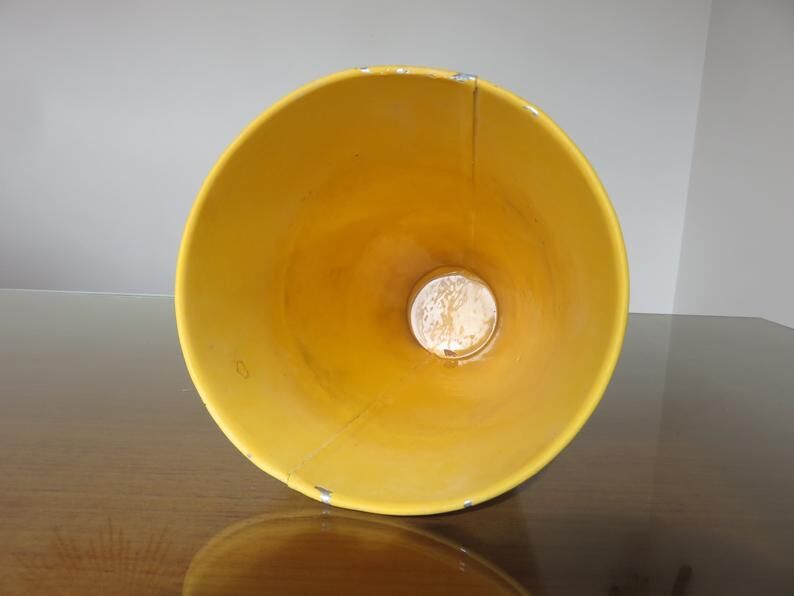 Cache pot tripod in pale green metal and yellow 50 60 years