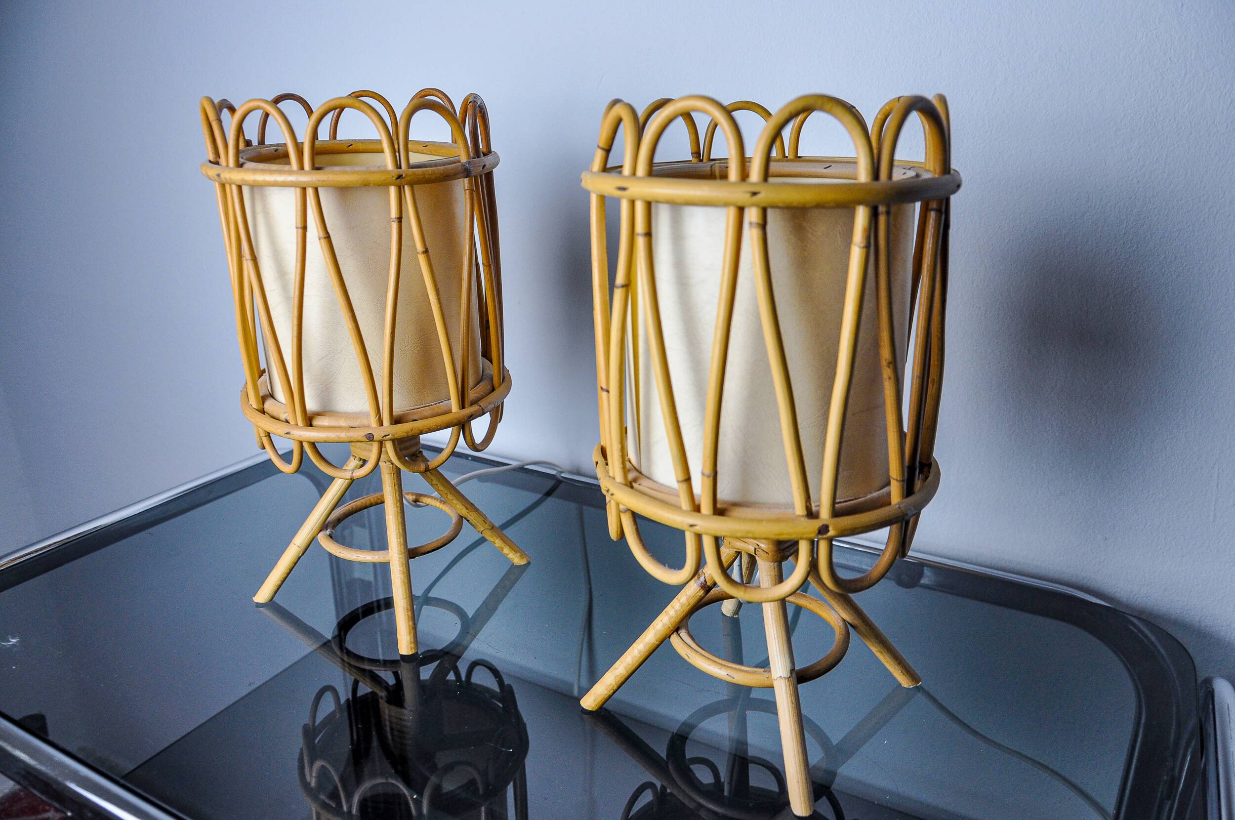 Pair of rattan table lamps, Italy, 1960