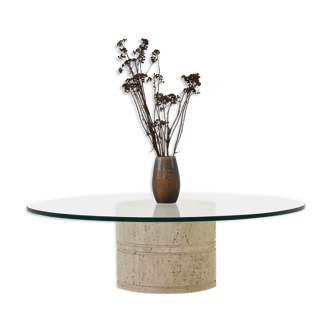 Table basse en verre et travertin par Angelo Mangiarotti pour Up & Up, Italie des années 1970