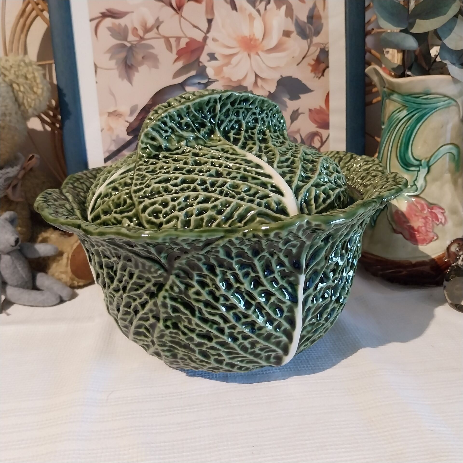 Large soup tureen in the shape of a cabbage.