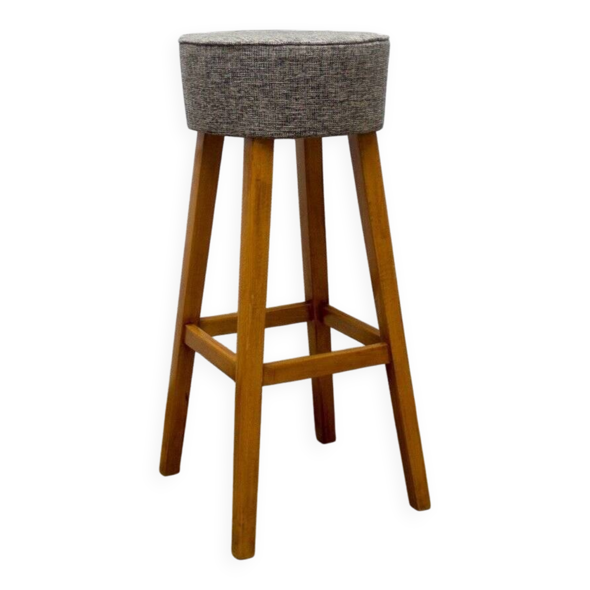 Tabouret en bois de hêtre avec assise rembourrée, années 1960