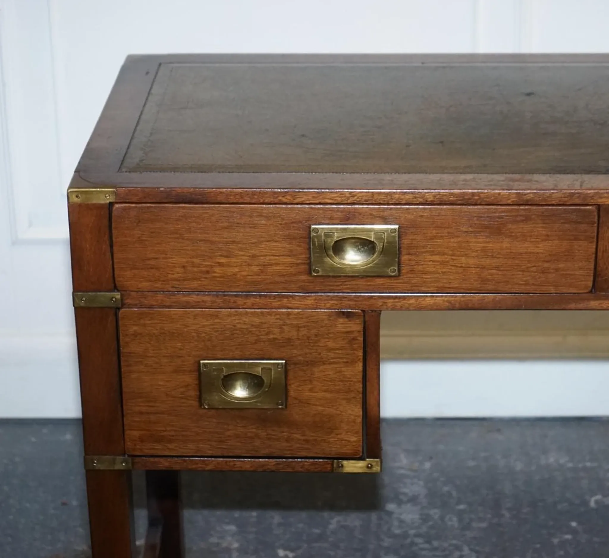 Vintage Military Campaign Desk with Leather Top from Harrods London