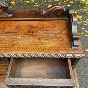 19th-century Renaissance carved oak desk with chair