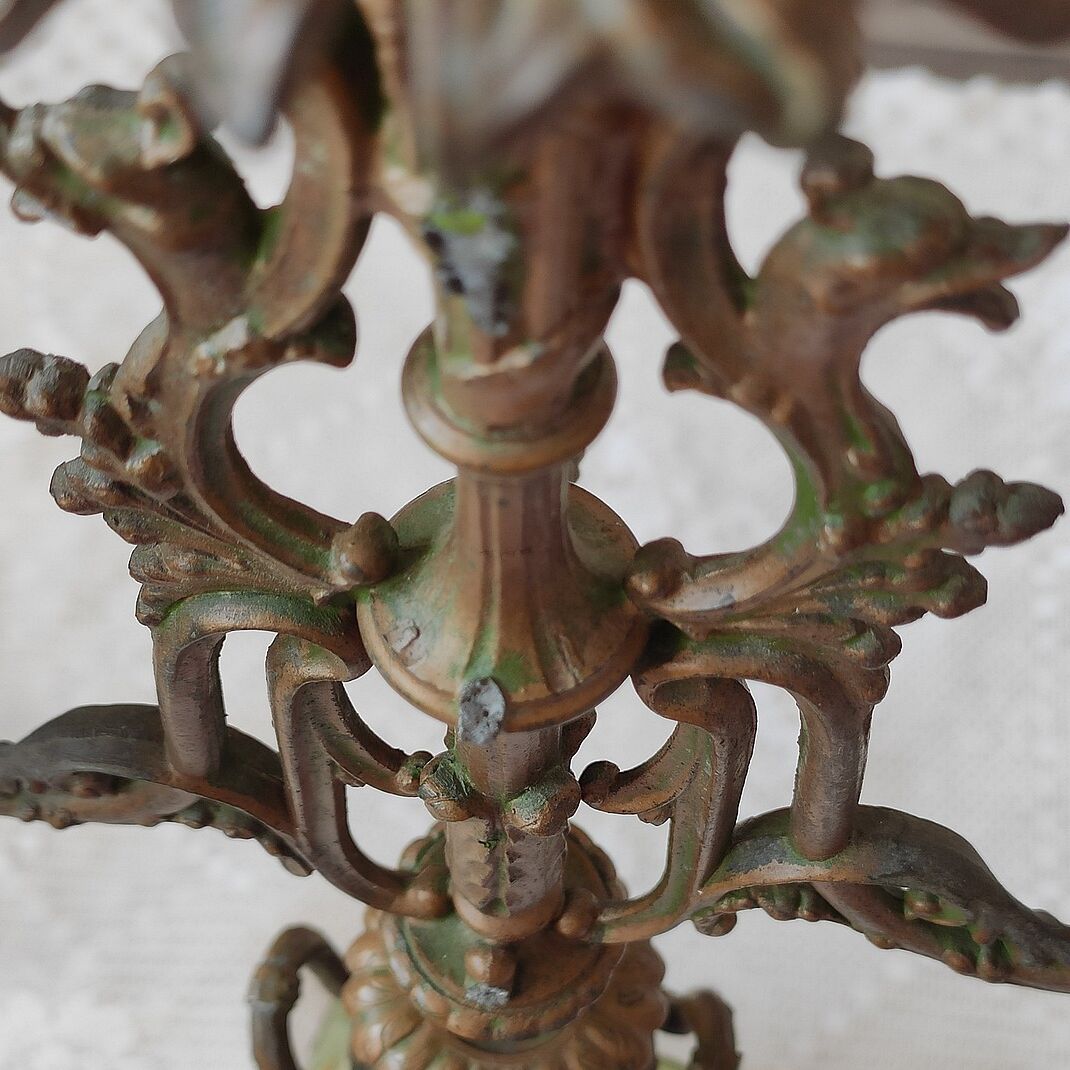 Chandelier ancien régule et onyx vert