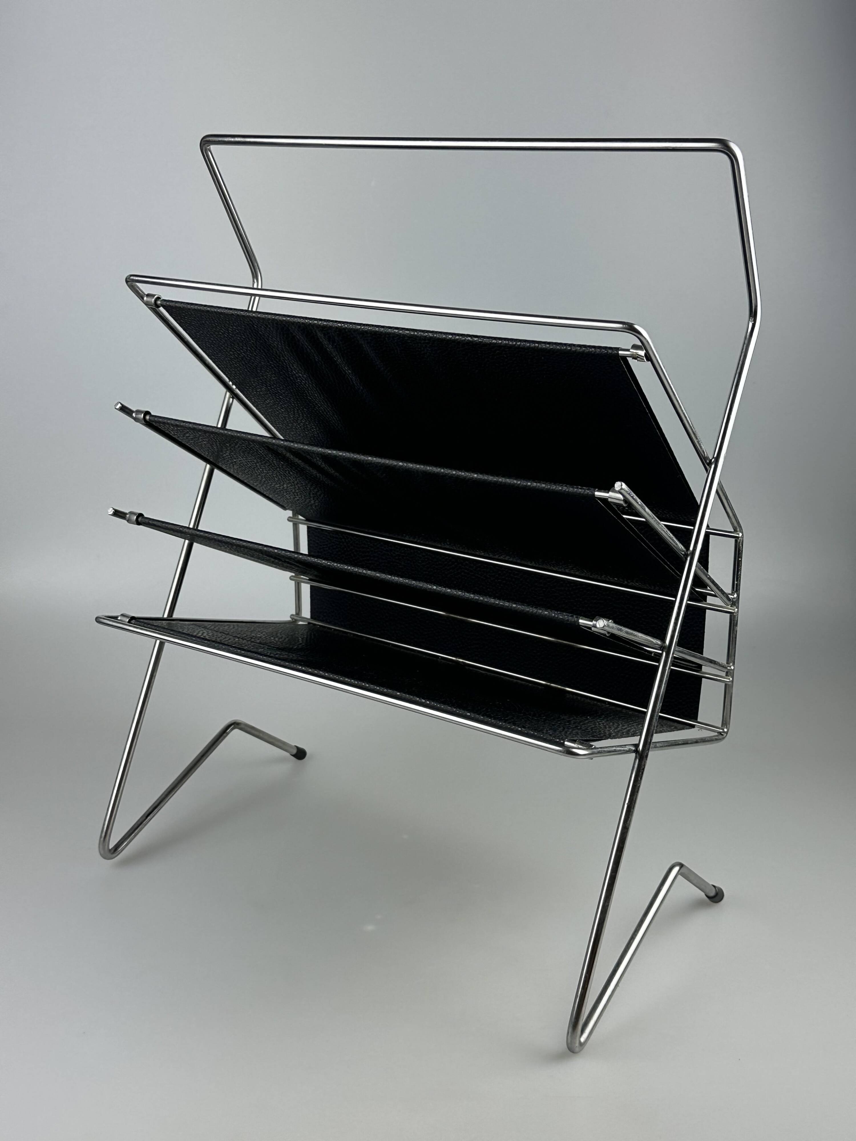 1960s 1970s Newspaper Holder in Metal & Plastic Space Age Design