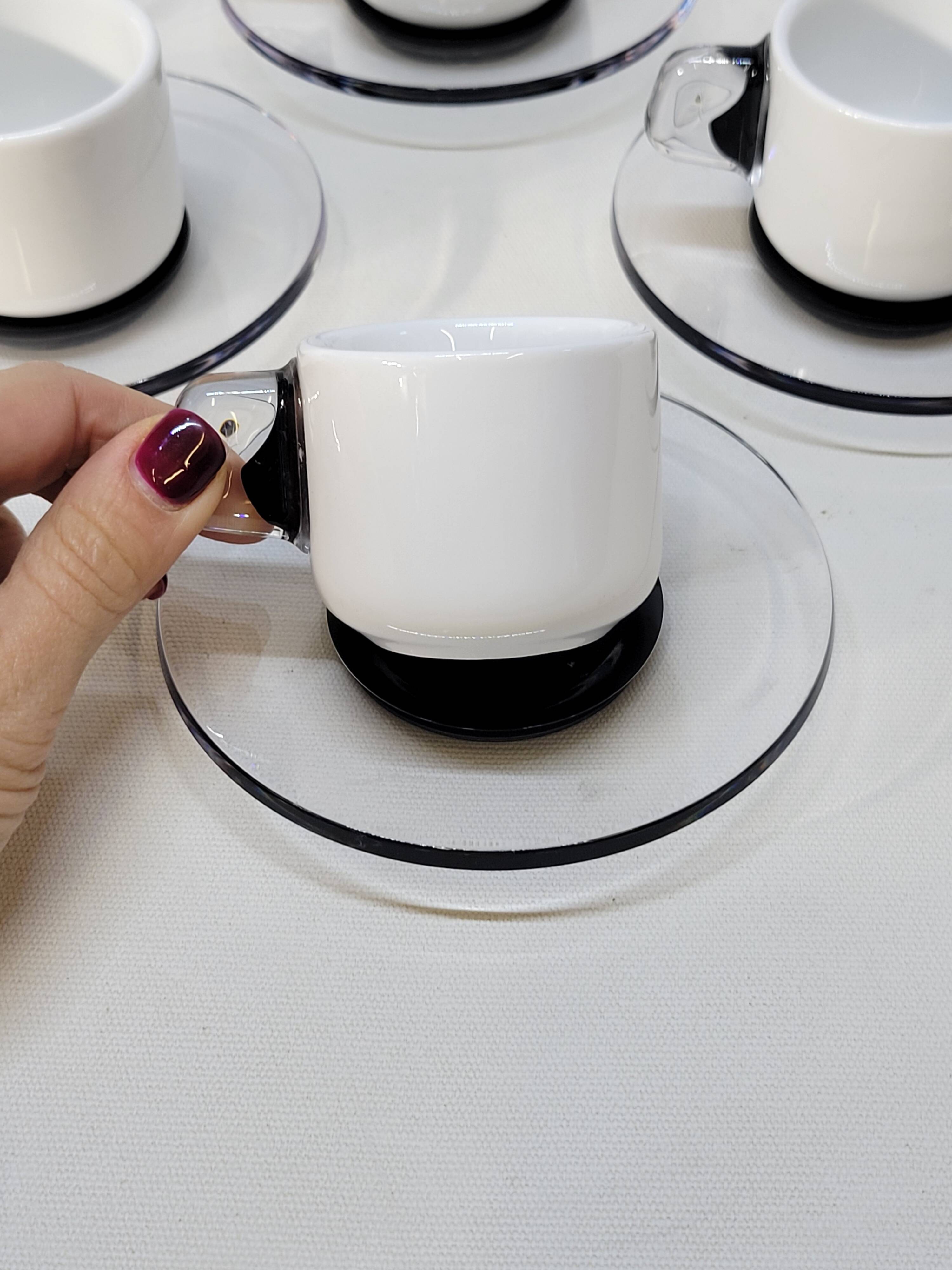 Guzzini Coffee Set 6 Porcelain Espresso Cups and 6 Plexiglas Saucers