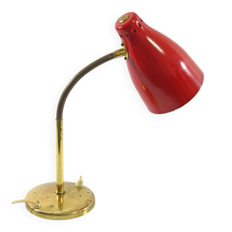 Red Italian 1950s Adjustable Desk Lamp with Gold Chrome Base