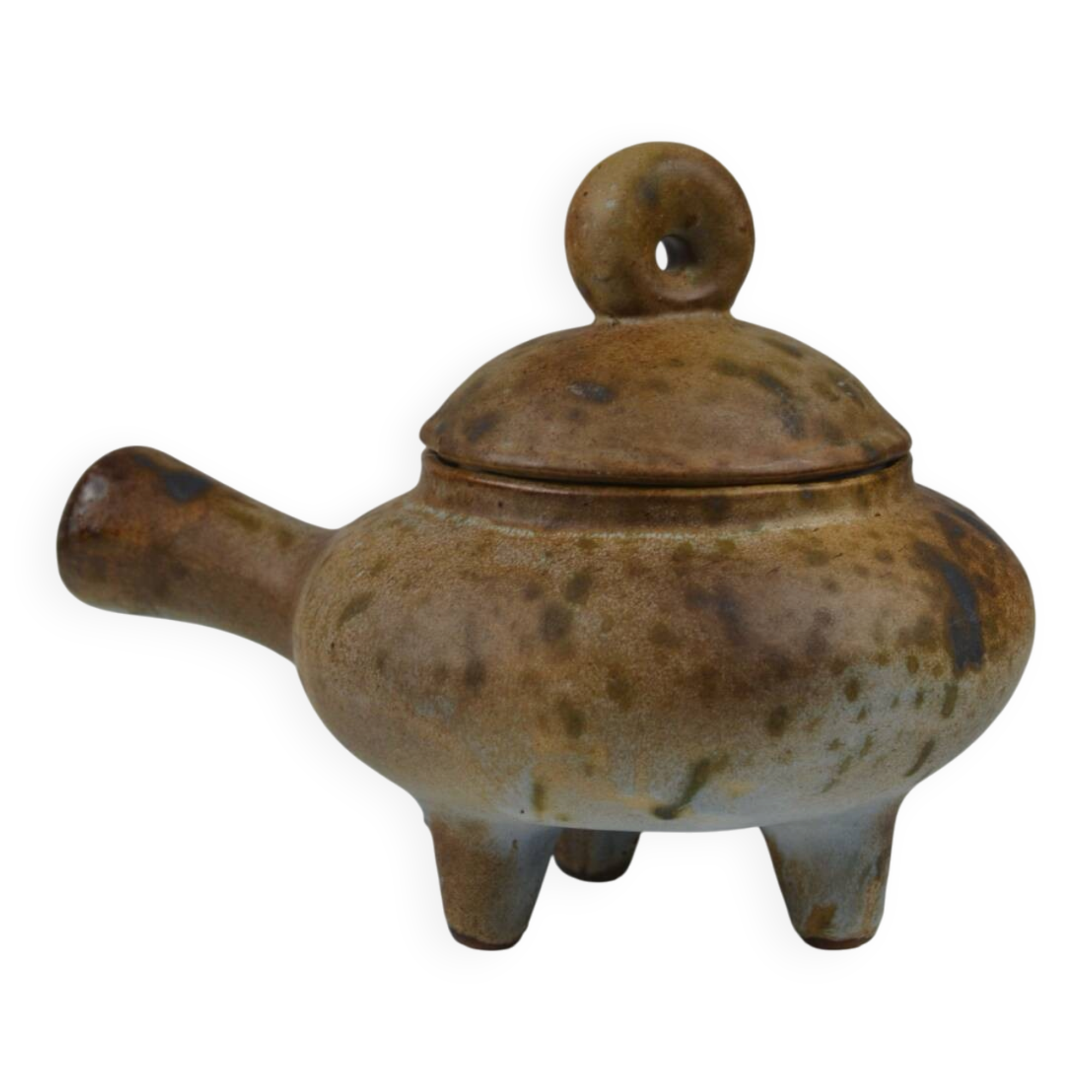 tripod ceramic with lid, signed Agnès Escala