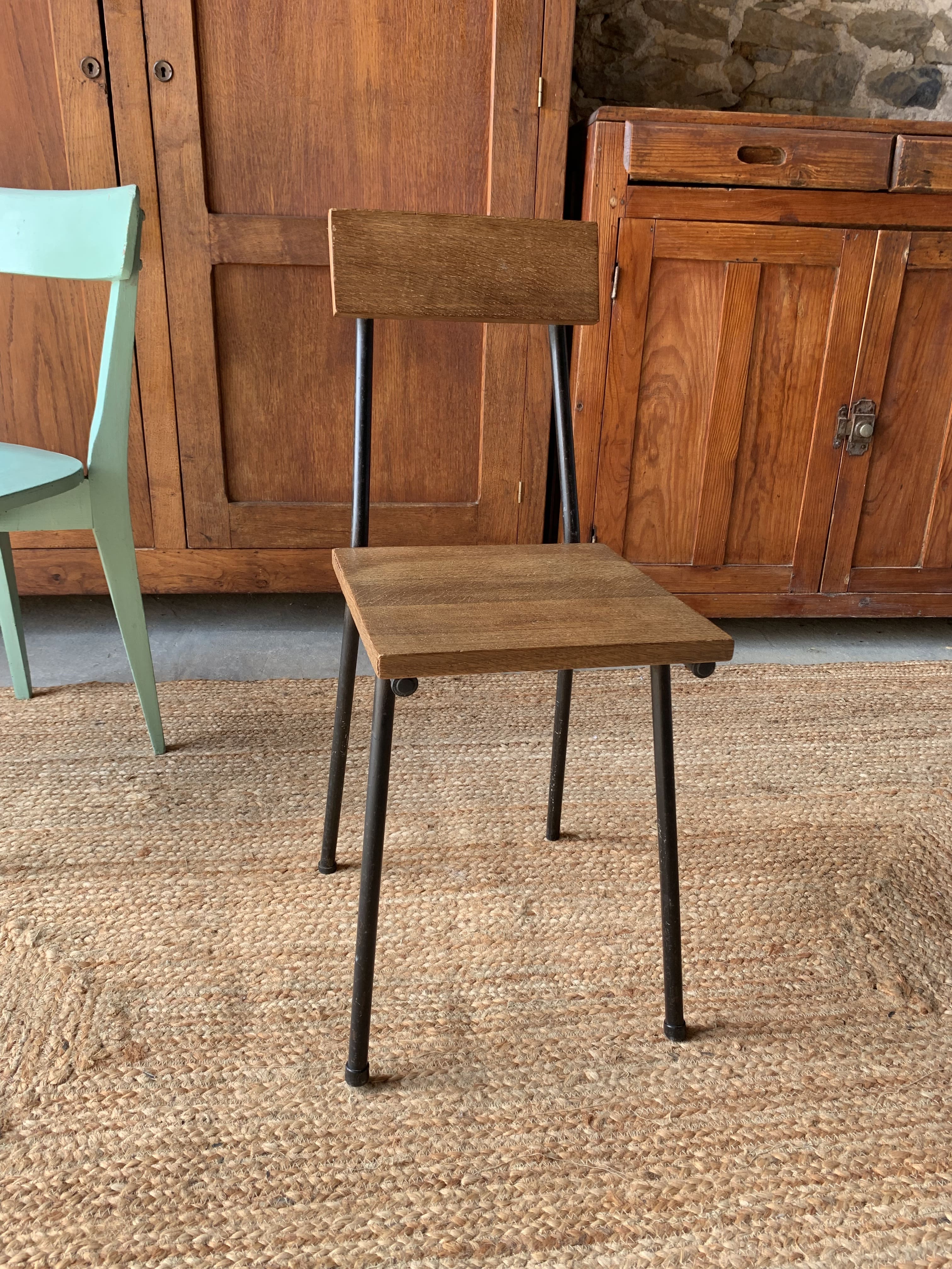 Wooden and metal school chair