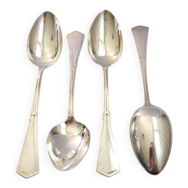 Lot de 4 cuillères de table art deco en métal argenté e. feisskohl 1920-1930
