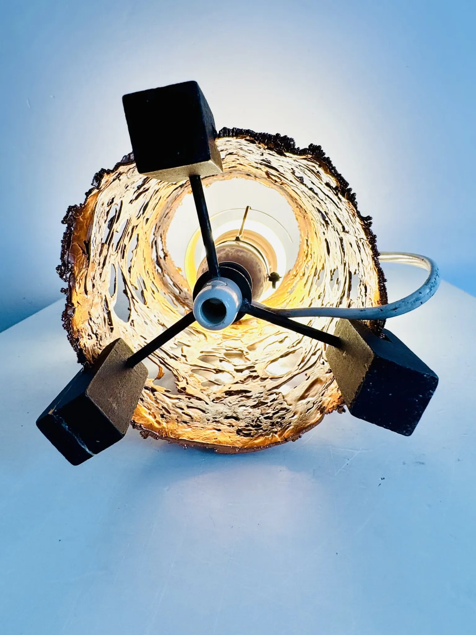 Brutalist Copper Shade Table Lamp By Aimo Tukiainen For Oy Moonlight, Finland, 1970S