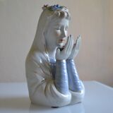 Virgin Mary statue bust in polychrome porcelain Virgin with crown of roses