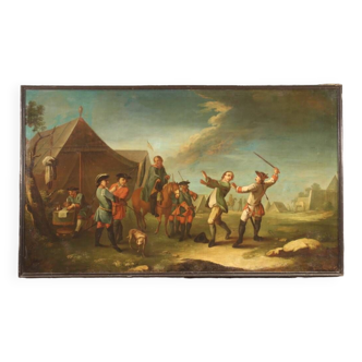Camp de peinture française avec soldats et chevaux du 19ème siècle