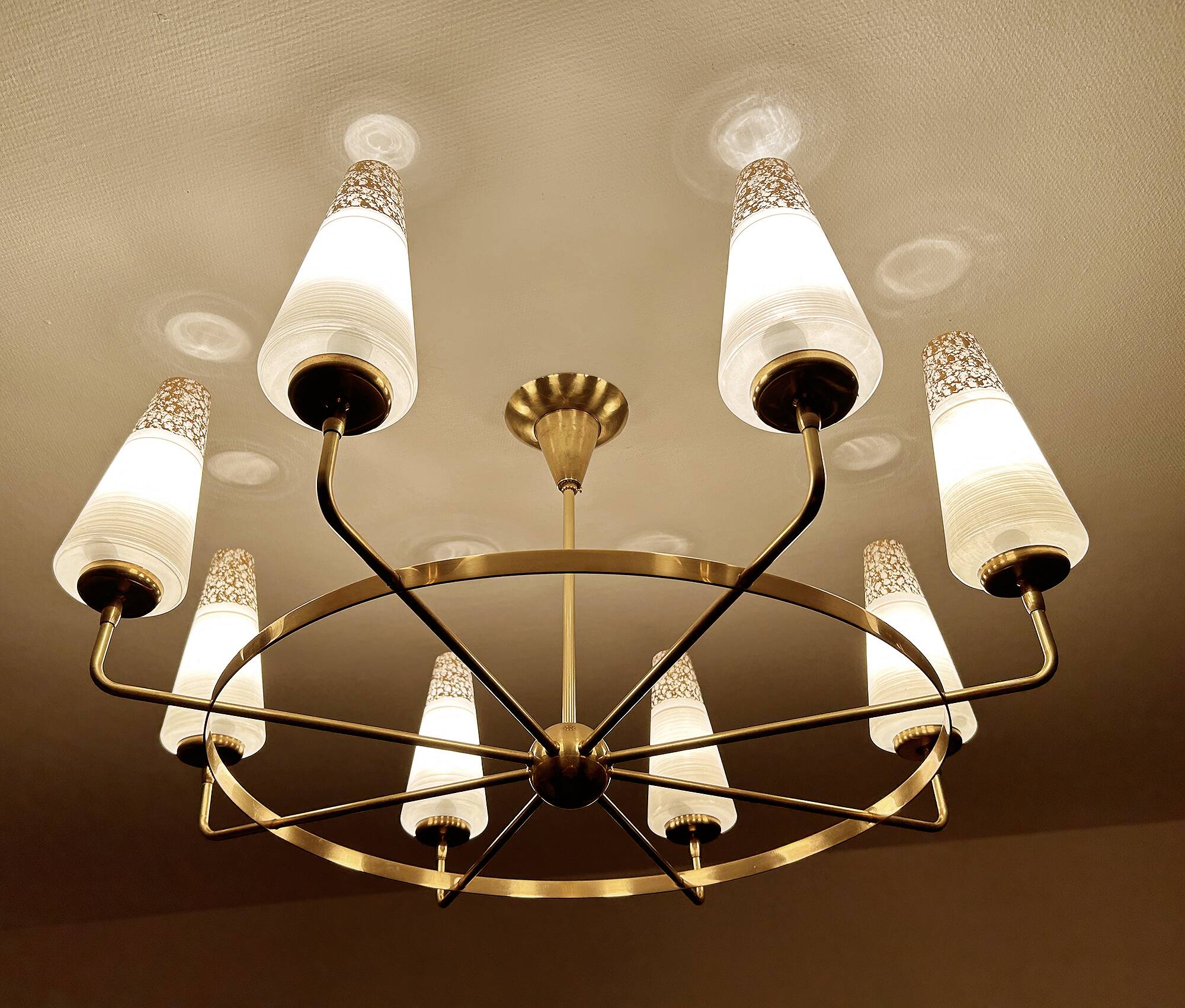 Large Vintage Italian Pendant Light, 1950s, Brass Glass