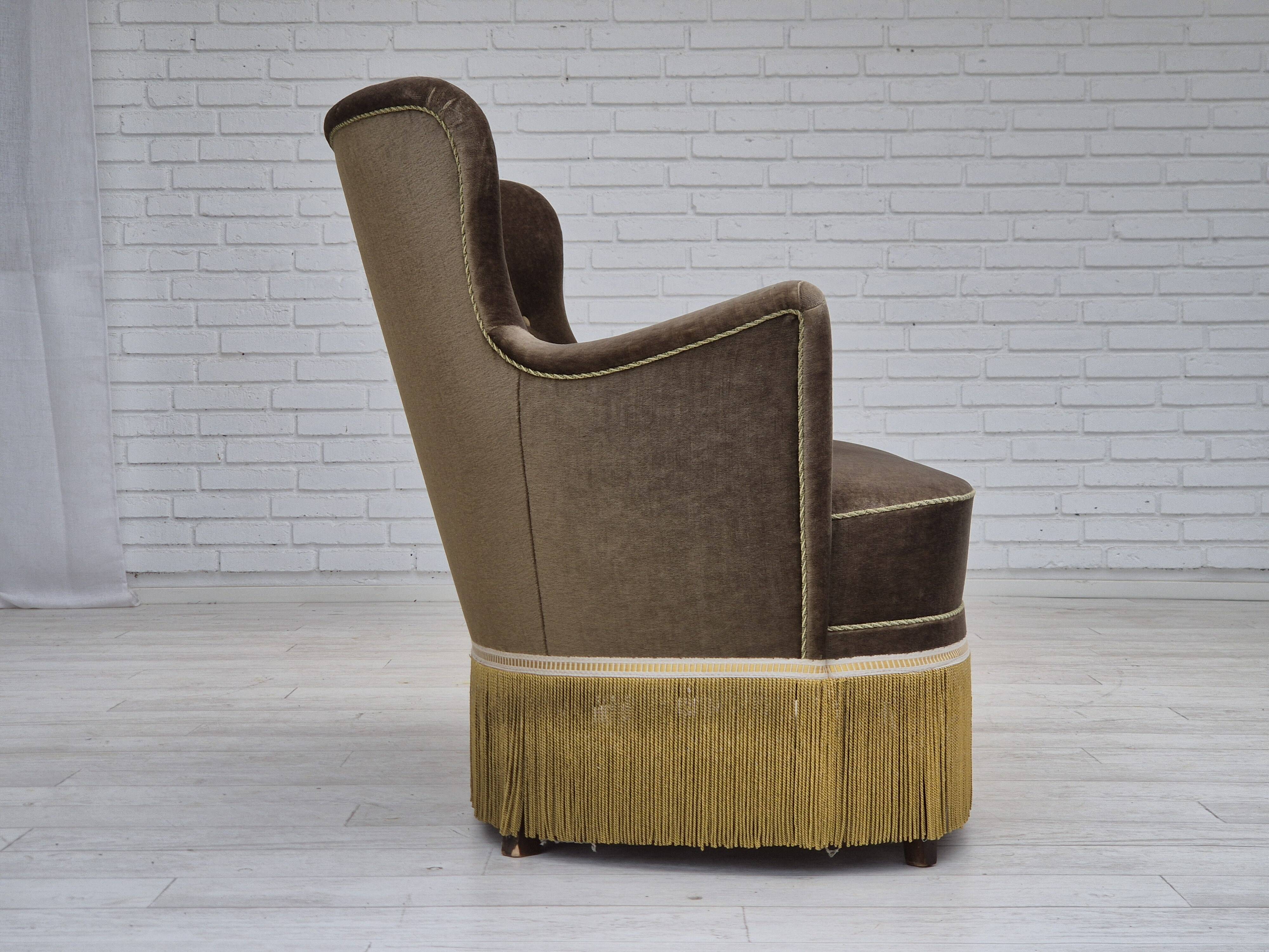 1960s, Danish 2-seater sofa, green furniture velour, original condition.