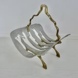 Porte buches de cheminée moderniste, laiton et aluminium, 1970