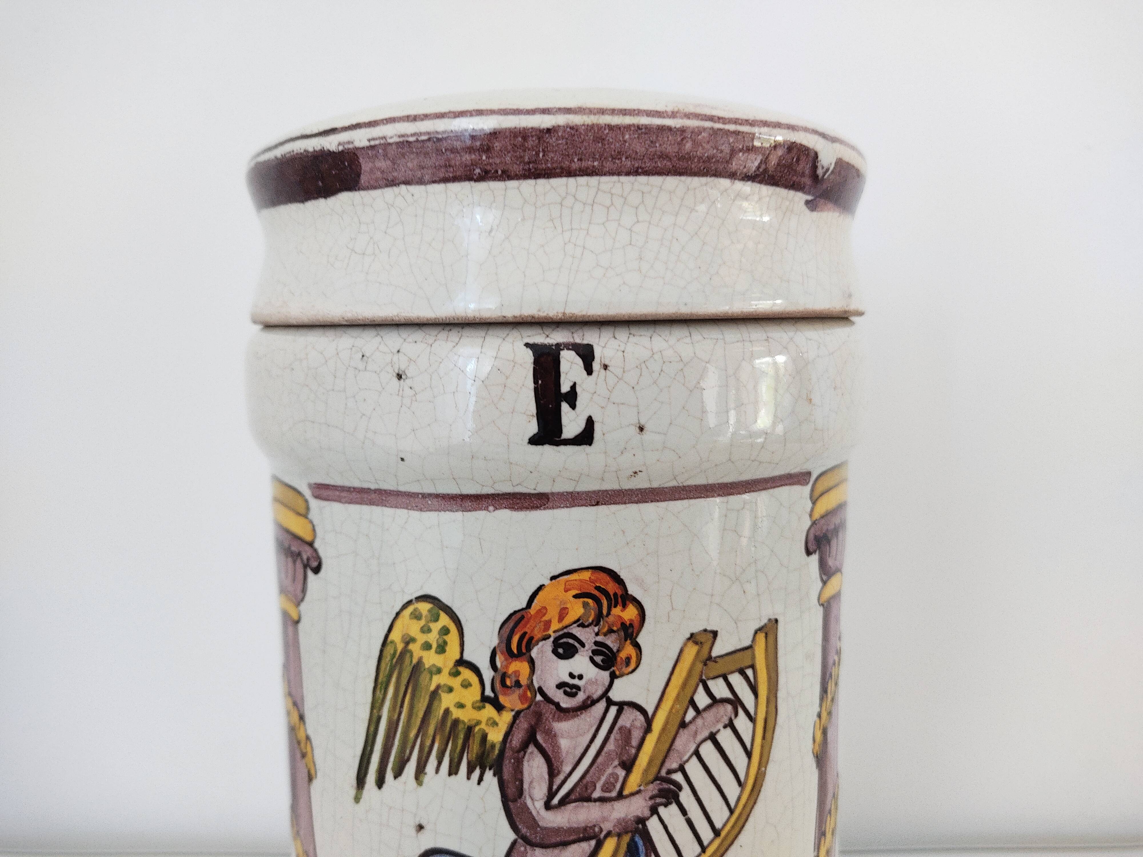 Pharmacy pot Italian earthenware angel decoration