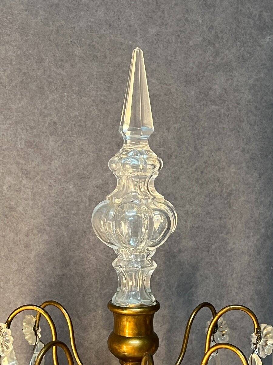Pair of antique chandeliers, in brass with cut glass pendants, early 20th century