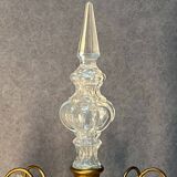 Pair of antique chandeliers, in brass with cut glass pendants, early 20th century