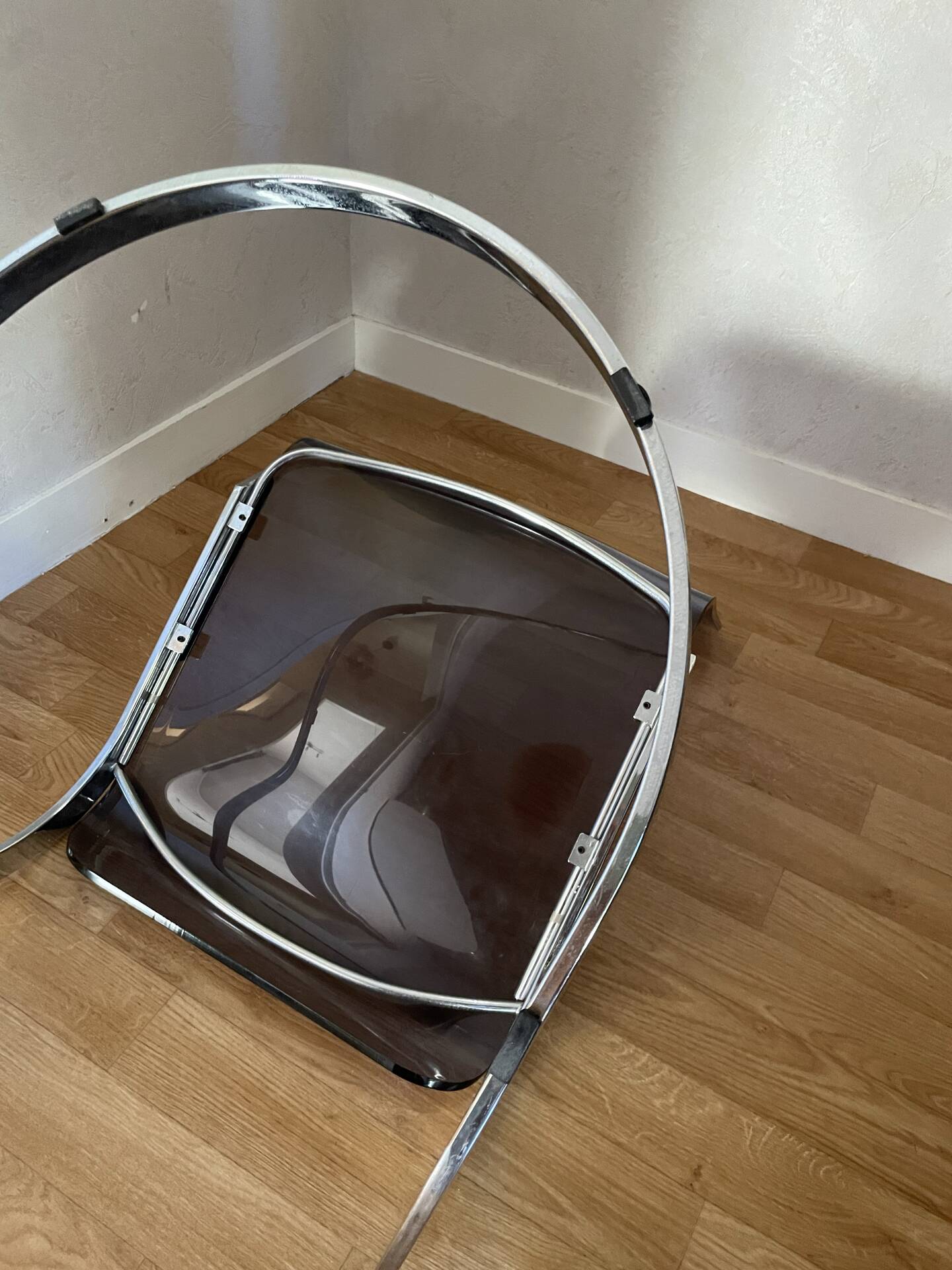 Vintage Space Age armchair in smoked plexiglass and chrome – 1970s