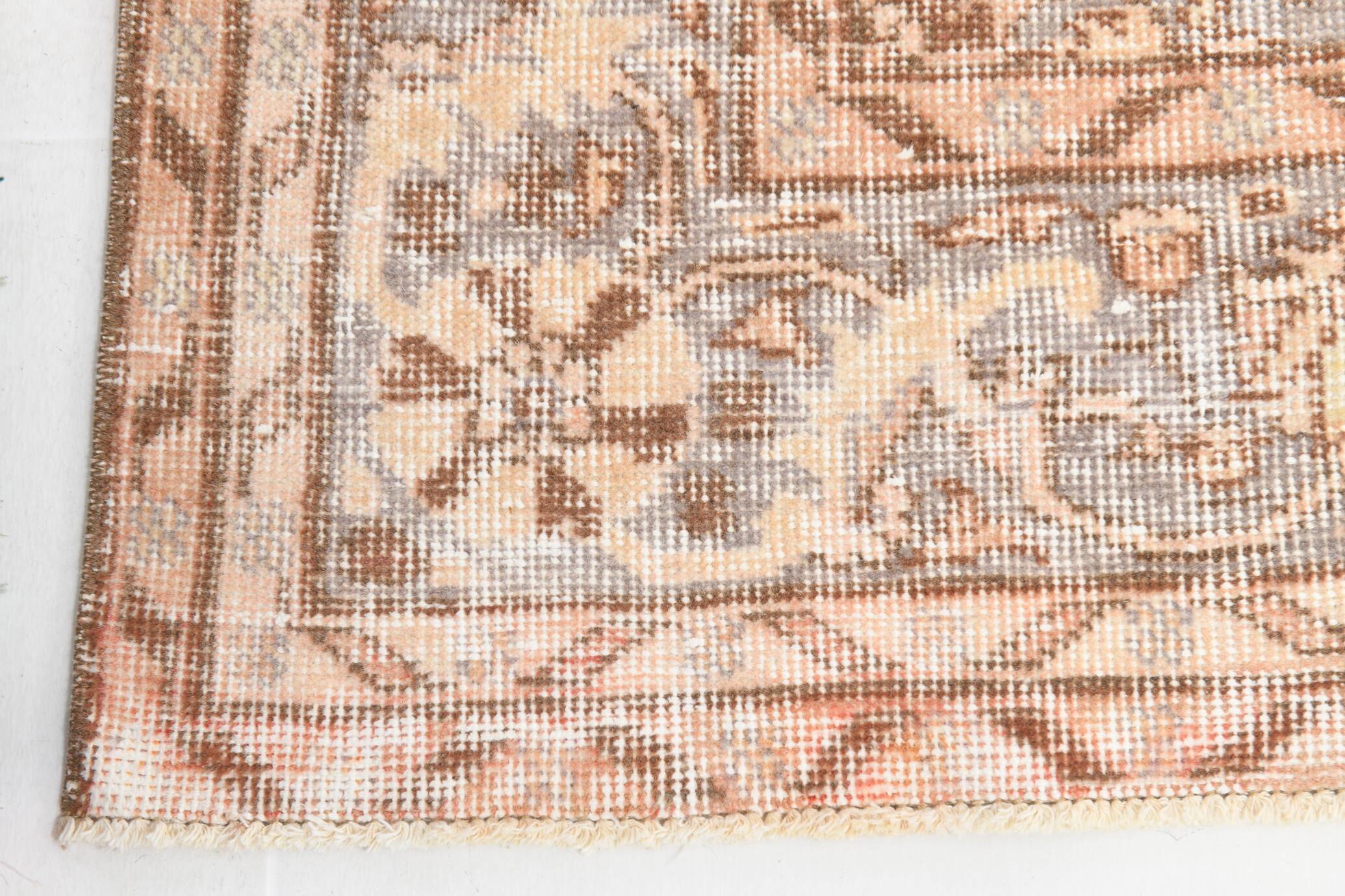 Vintage Persian Style Rug, Soft Beige Blue Medallion Handwoven Carpet