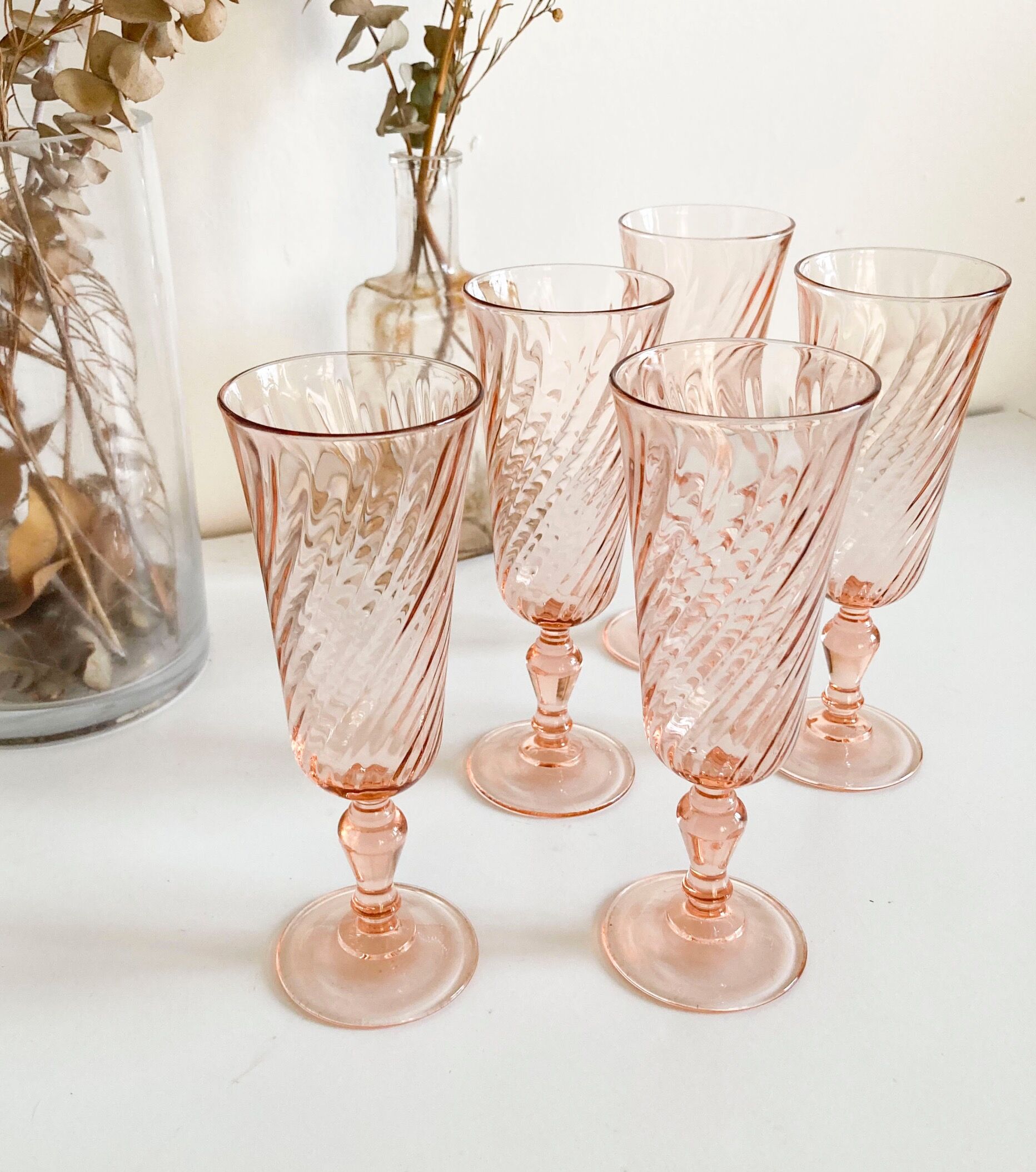 Set of 5 Rosaline arcoroc champagne flutes from Luminarc