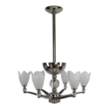 Lustre chromé Art Deco Moderniste à 6 branches, France, circa 1930