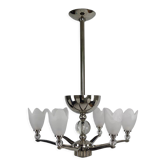 Lustre chromé Art Deco Moderniste à 6 branches, France, circa 1930