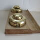 Double inkwell wood and brass
