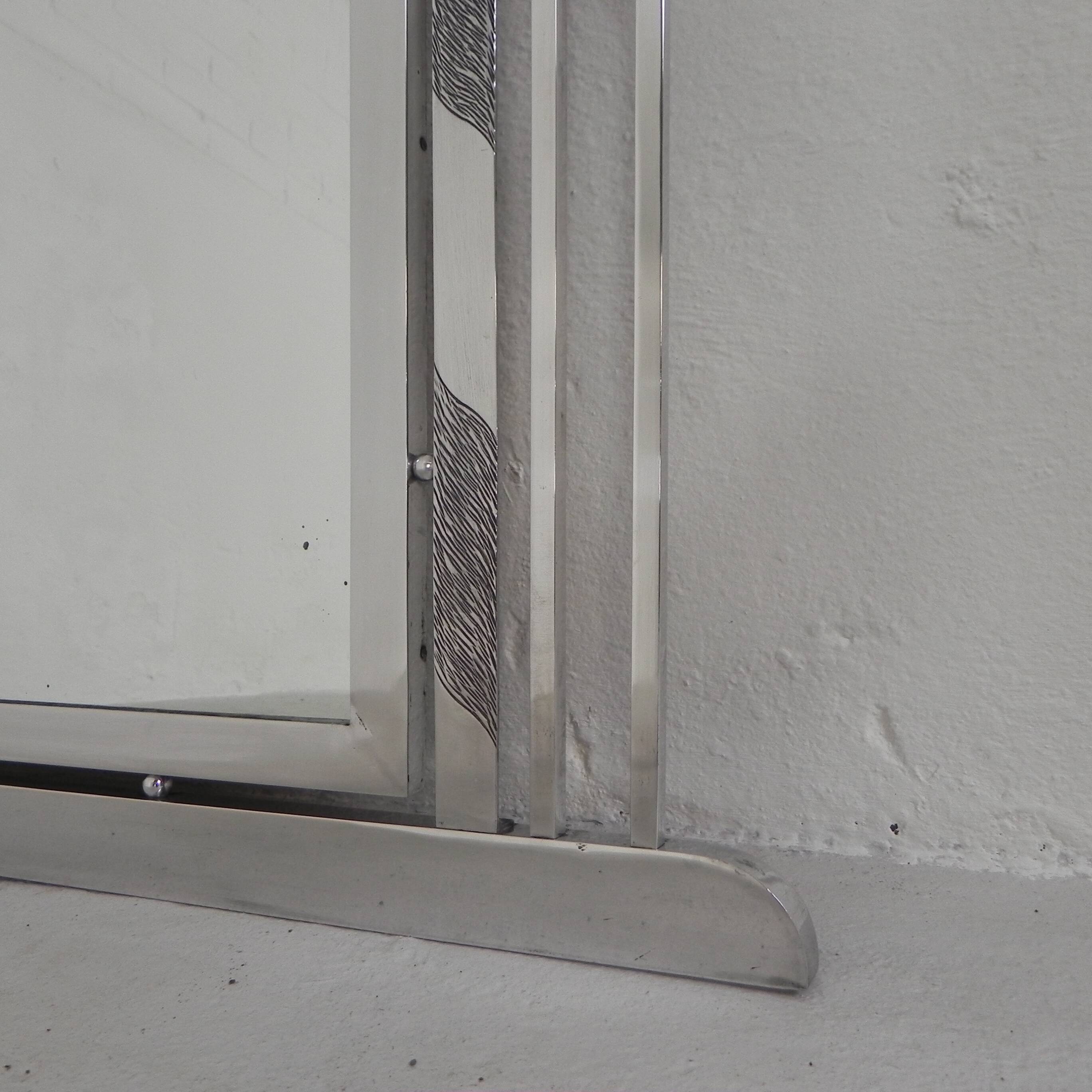 Art Deco mirror with faceted glass in aluminum frame, 1930s