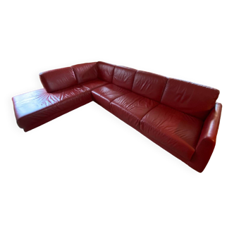 Red leather corner sofa