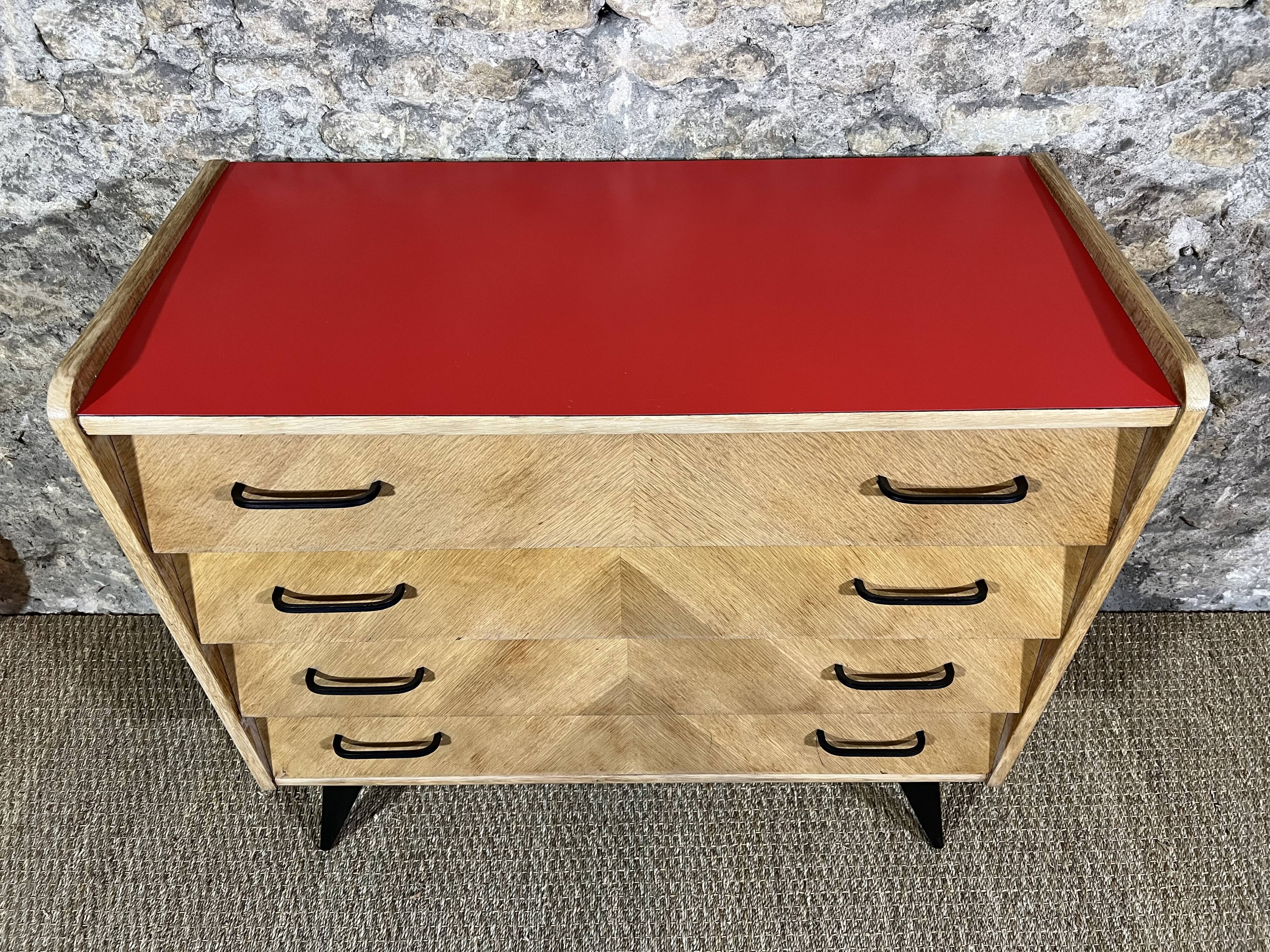 Vintage Chest of Drawers 50's Light Oak Compass Feet 4 Drawers Restyled