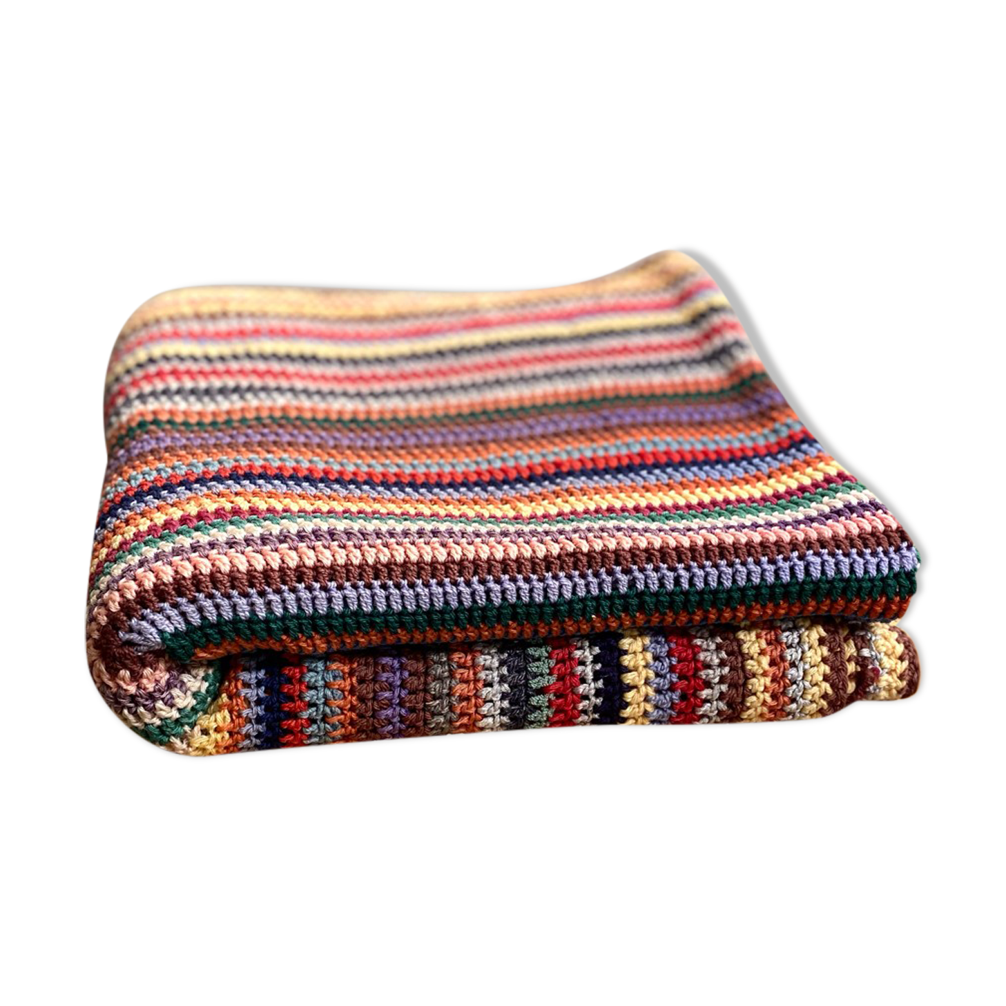 Hand crocheted wool blanket plaid