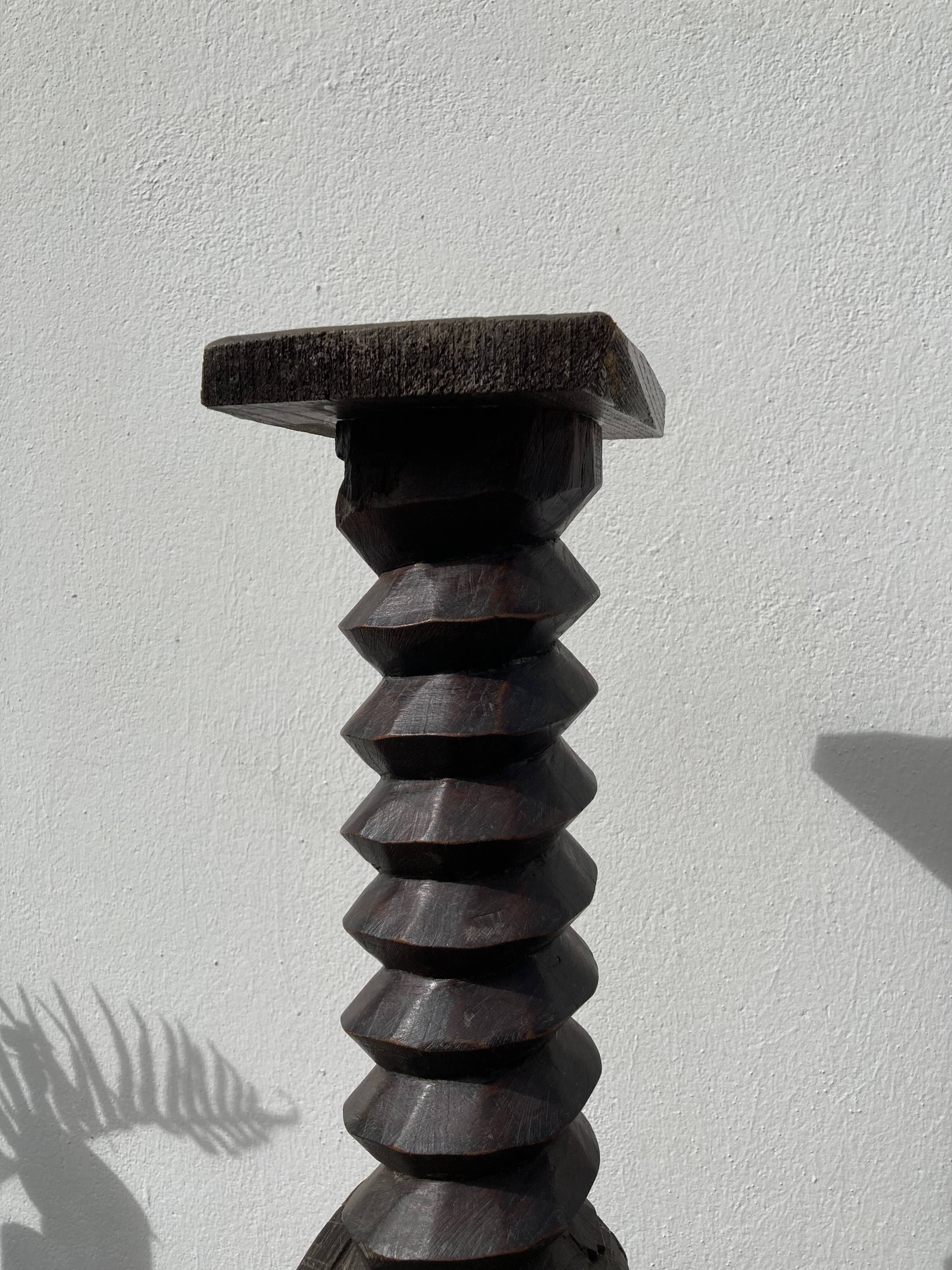 Console vis de pressoir monté en sellette en bois 1940