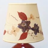Pink ceramic lamp, herbarium-style lampshade, 70s