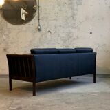 Black 3 seat leather sofa, Denmark 80/90