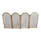 Vintage brass fireplace screen, folding spark guard with 4 panels,
