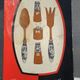 Salad set vintage 1970 wood and porcelain Japanese scenes
