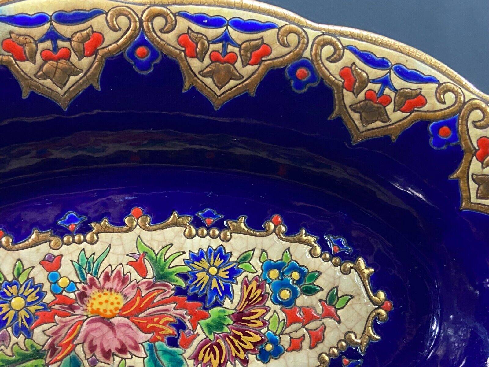 Oblong hollow dish in Longwy earthenware MP Chevallier Renaissance