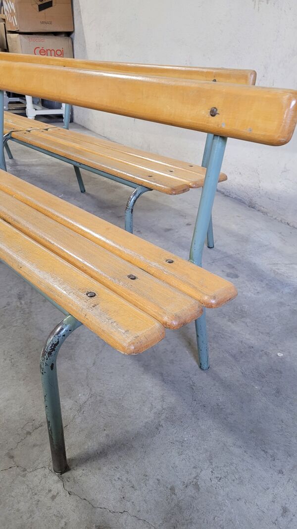Paire de bancs d'école maternelle enfant fabrication 1950