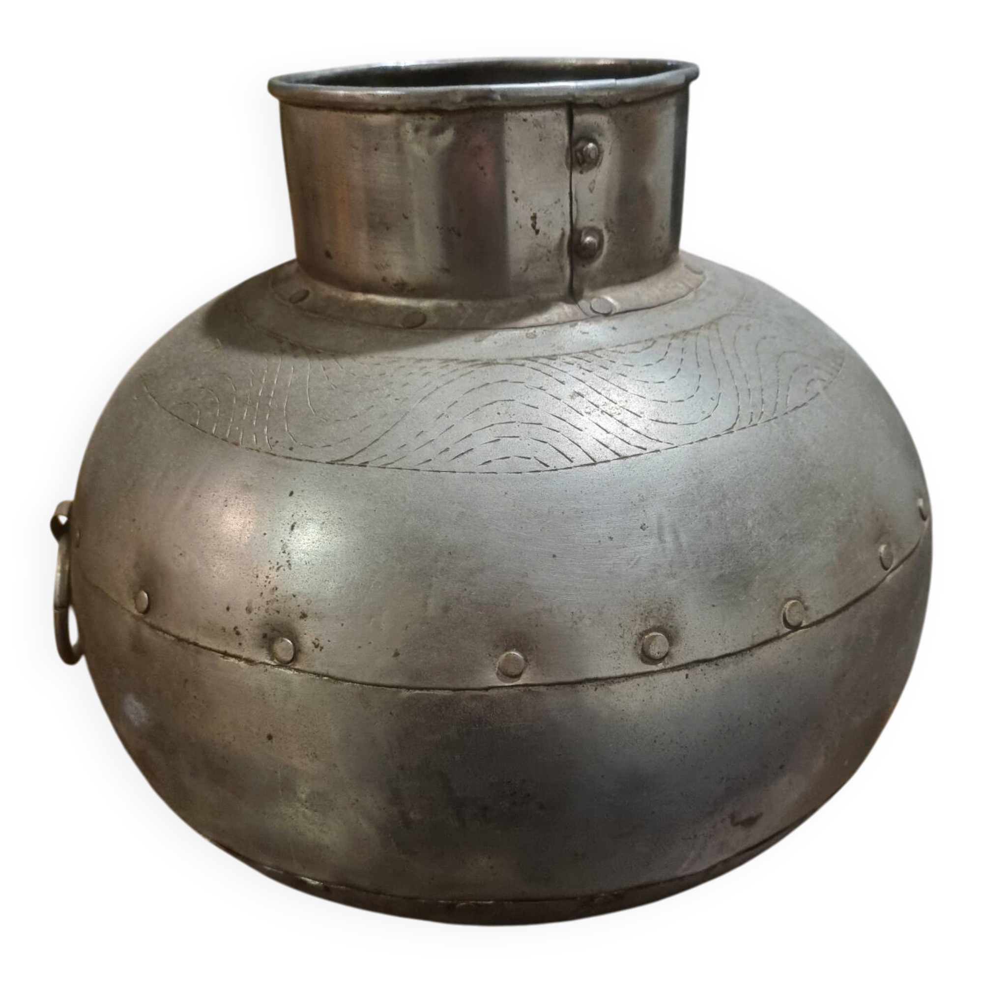 antique Indian brass tin-plated water pot vintage from Rajasthan
