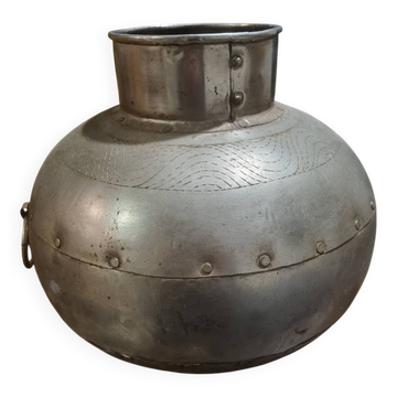 antique Indian brass tin-plated water pot vintage from Rajasthan