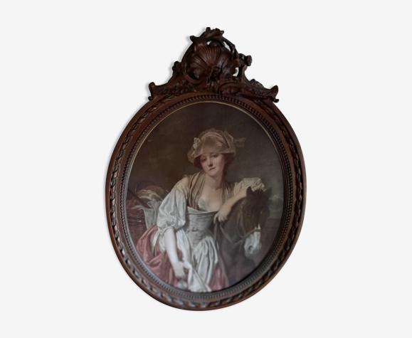 Cadre ancien bois ovale