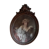 Cadre ancien bois ovale