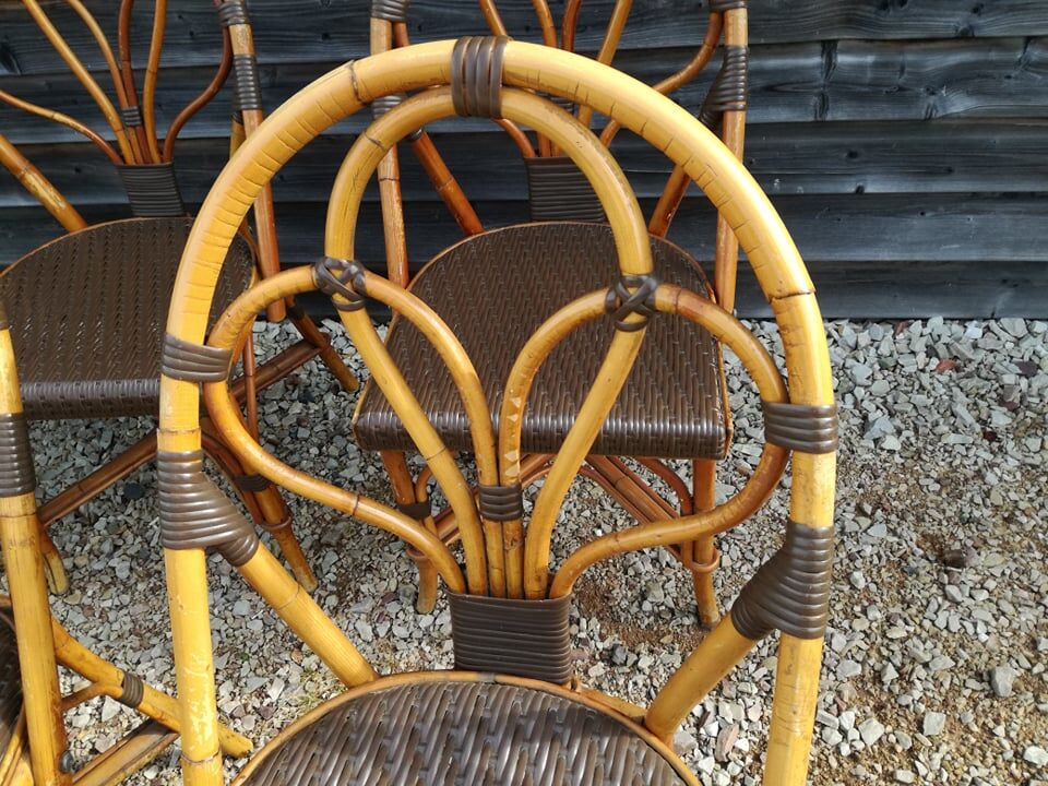 Set of 6 terrace chairs "bistro" in natural rattan.