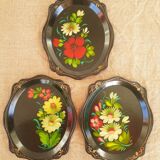 Set of 3 plastic trays vintage Russian flowers