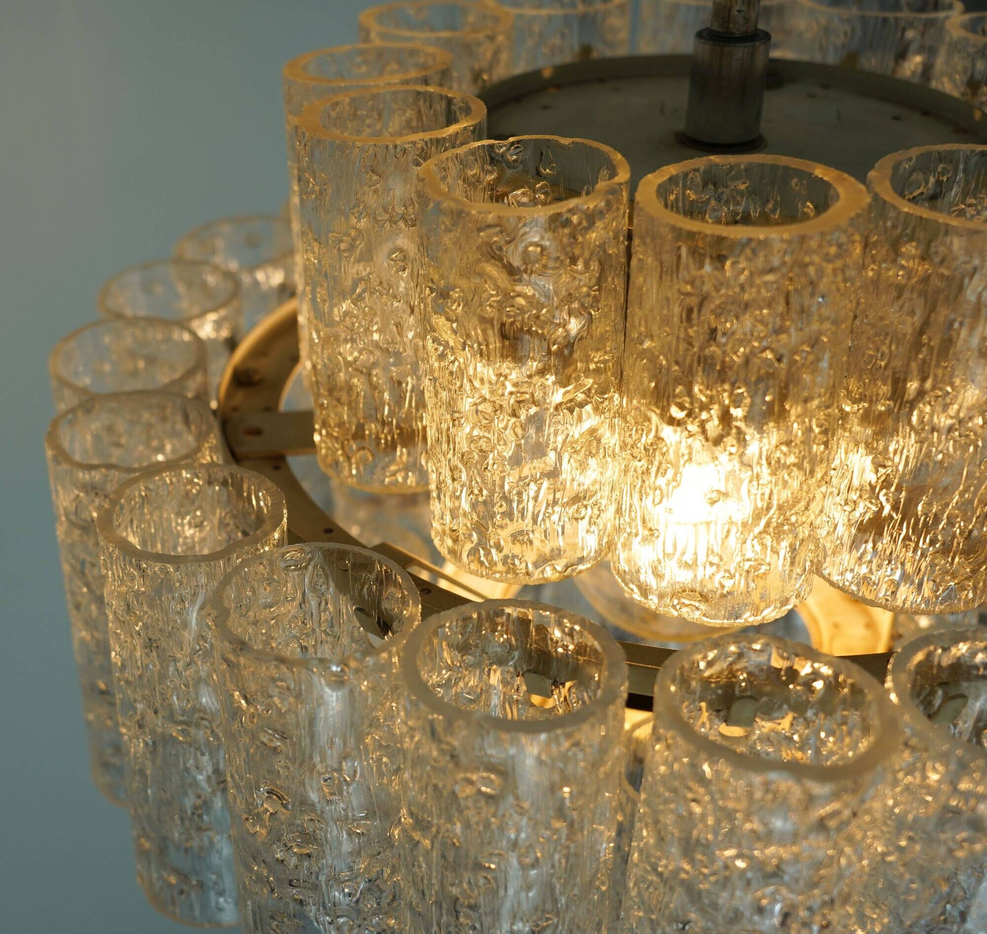 3-tier 1960s vintage mid century doria ice glass CHANDELIER with 45 glasses