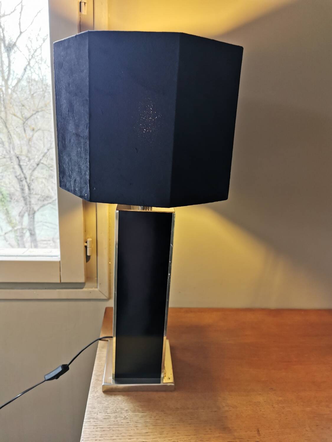 Vintage square black and brass lamp base